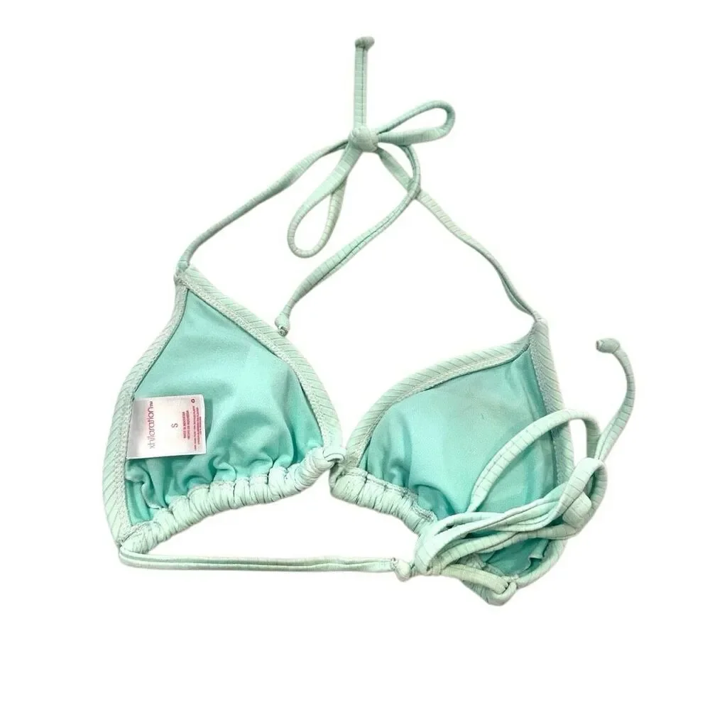 Xhilaration Ribbed Triangle Halter String Mint Swim Bikini Top Small